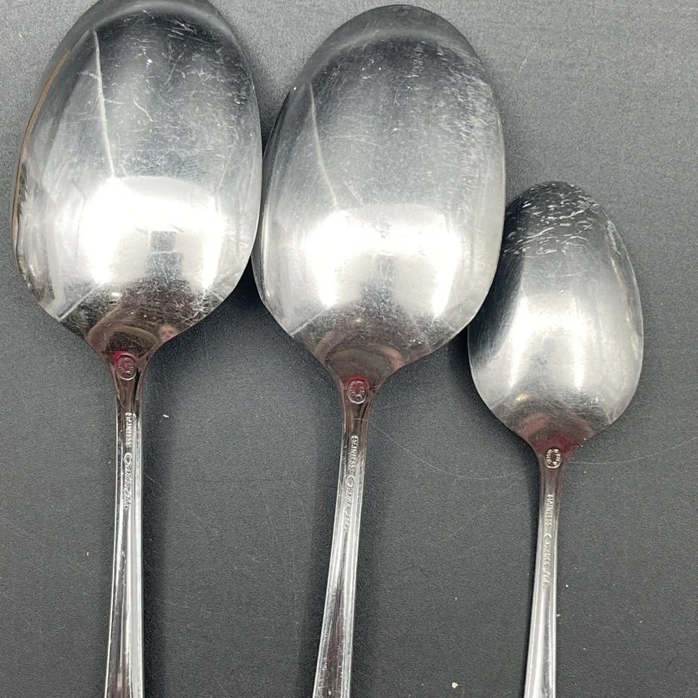 1881 Rogers Oneida Patrician Stainless Flatware Lot 2 Serving Spoons 1 Teaspoon